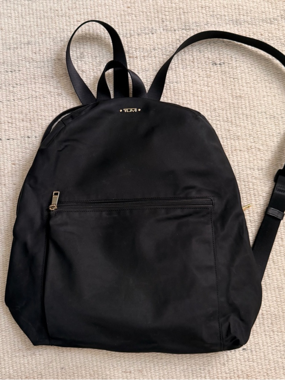 Tumi Just in Case Black Nylon Backpack with Gold-Tone Accents